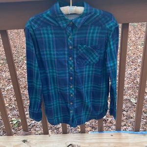 girl krazy blue flannel shirt with pockets